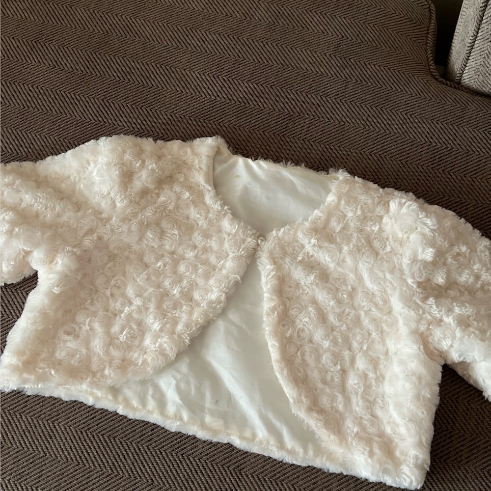 Kids Cream Faux Fur Jacket Shawl